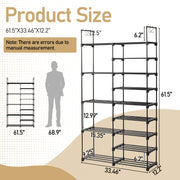 FCH Double Row 9-Layer Shoe Rack With Handles, 85.7x29.8x158cm Black