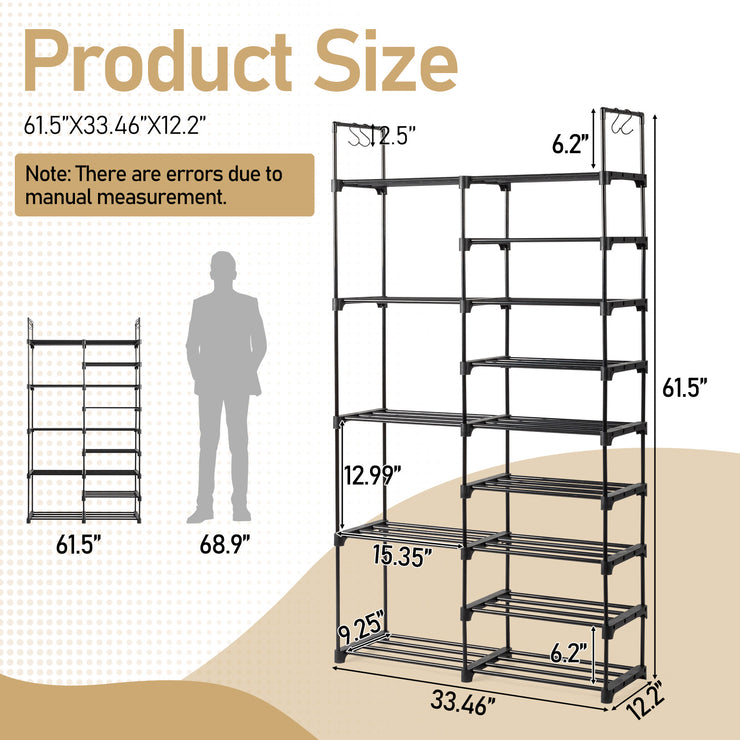 FCH Double Row 9-Layer Shoe Rack With Handles, 85.7x29.8x158cm Black