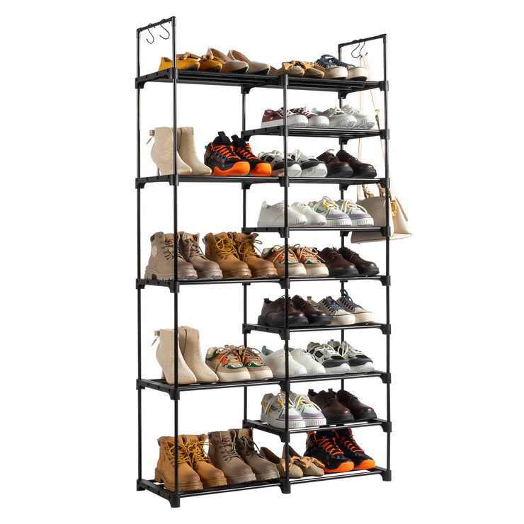 FCH Double Row 9-Layer Shoe Rack With Handles, 85.7x29.8x158cm Black