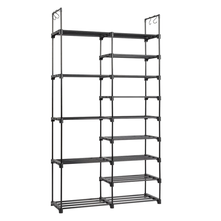 FCH Double Row 9-Layer Shoe Rack With Handles, 85.7x29.8x158cm Black