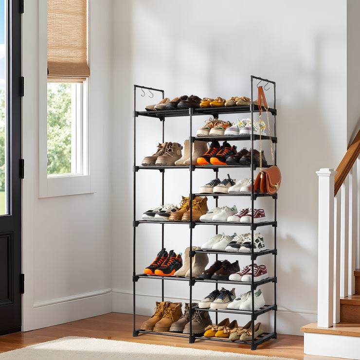 FCH Double Row 9-Layer Shoe Rack With Handles, 85.7x29.8x158cm Black