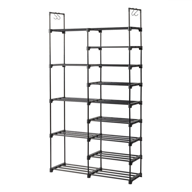 FCH Double Row 9-Layer Shoe Rack With Handles, 85.7x29.8x158cm Black