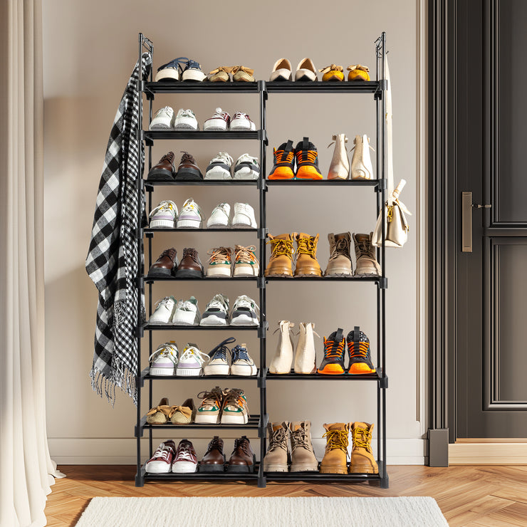 FCH Double Row 9-Layer Shoe Rack With Handles, 85.7x29.8x158cm Black