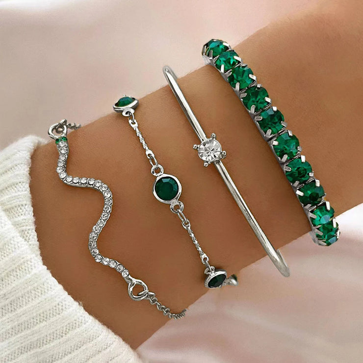 Women's Snake-Inspired Gem Bangles – 4PCS
