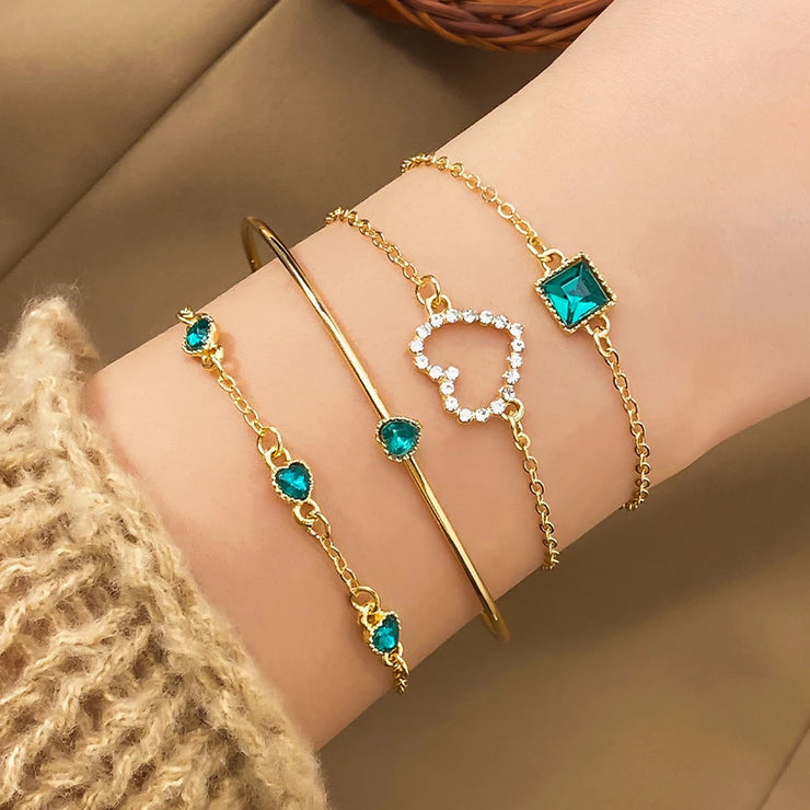 Women's Snake-Inspired Gem Bangles – 4PCS