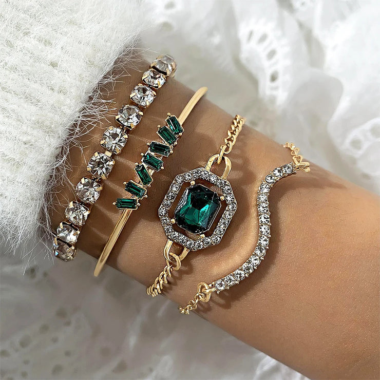 Women's Snake-Inspired Gem Bangles – 4PCS
