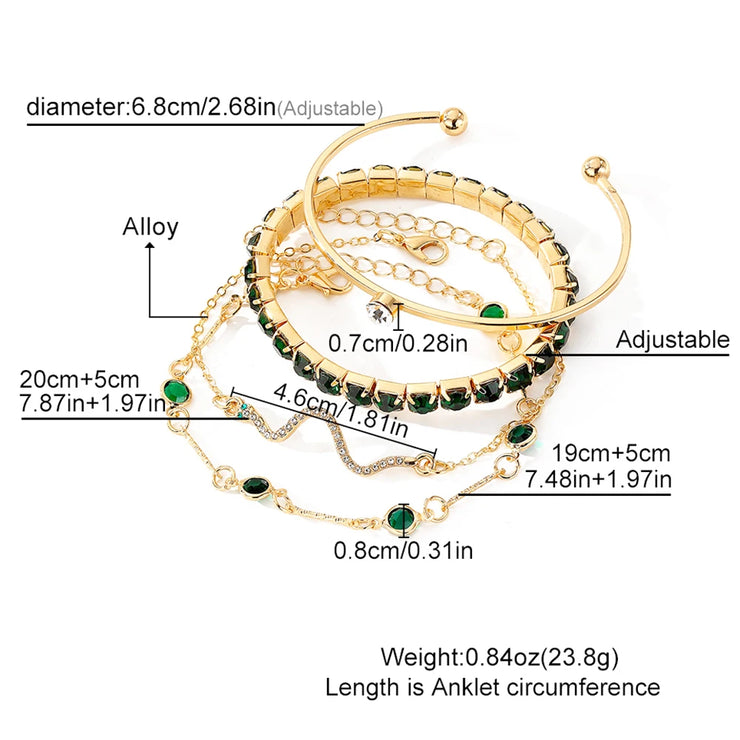 Women's Snake-Inspired Gem Bangles – 4PCS
