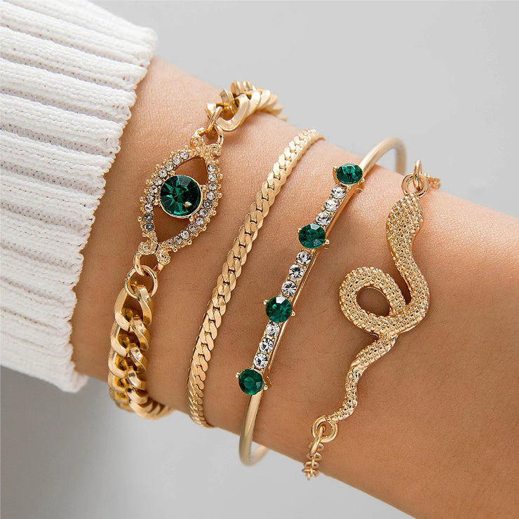 Women's Snake-Inspired Gem Bangles – 4PCS