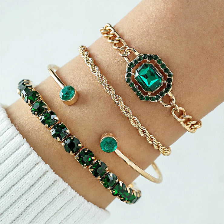 Women's Snake-Inspired Gem Bangles – 4PCS