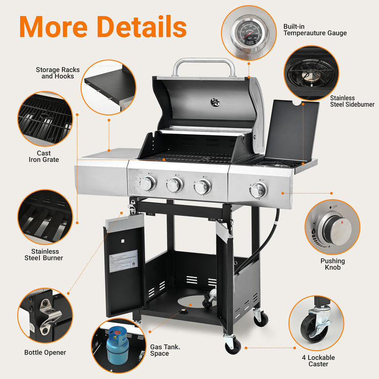 Burner Grill Stainless Gas Grill With Side Stove