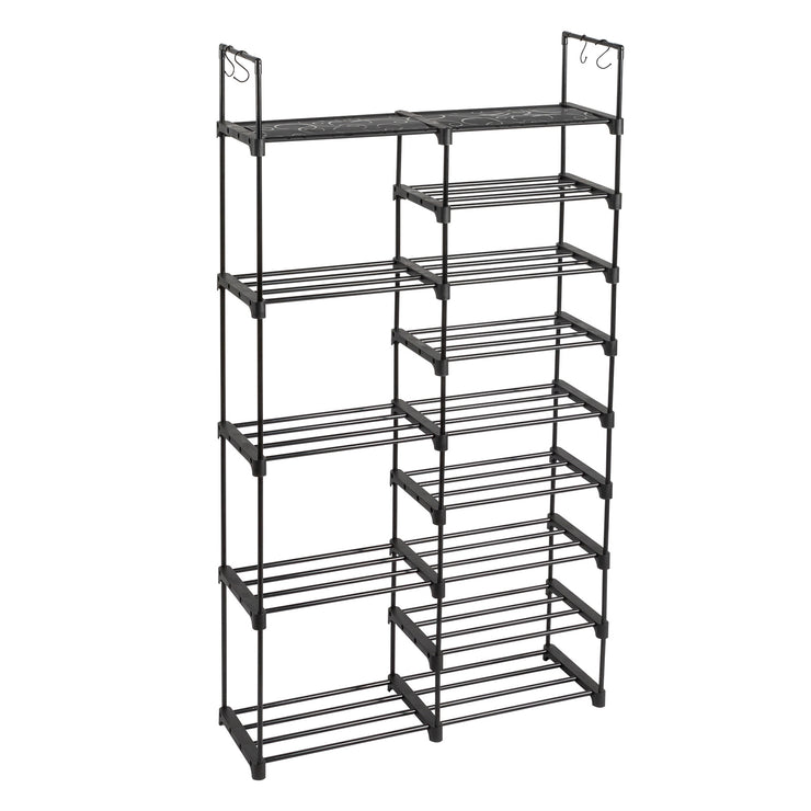 FCH Double Row 9-Layer Shoe Rack With Handles, 85.7x29.8x158cm Black