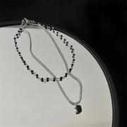 Double Layer Twin Black & Rhimestone Necklace Ins Style New Simple Clavicle Chain