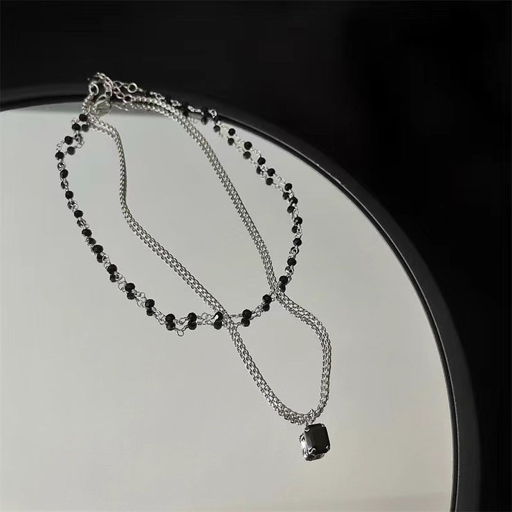 Double Layer Twin Black & Rhimestone Necklace Ins Style New Simple Clavicle Chain