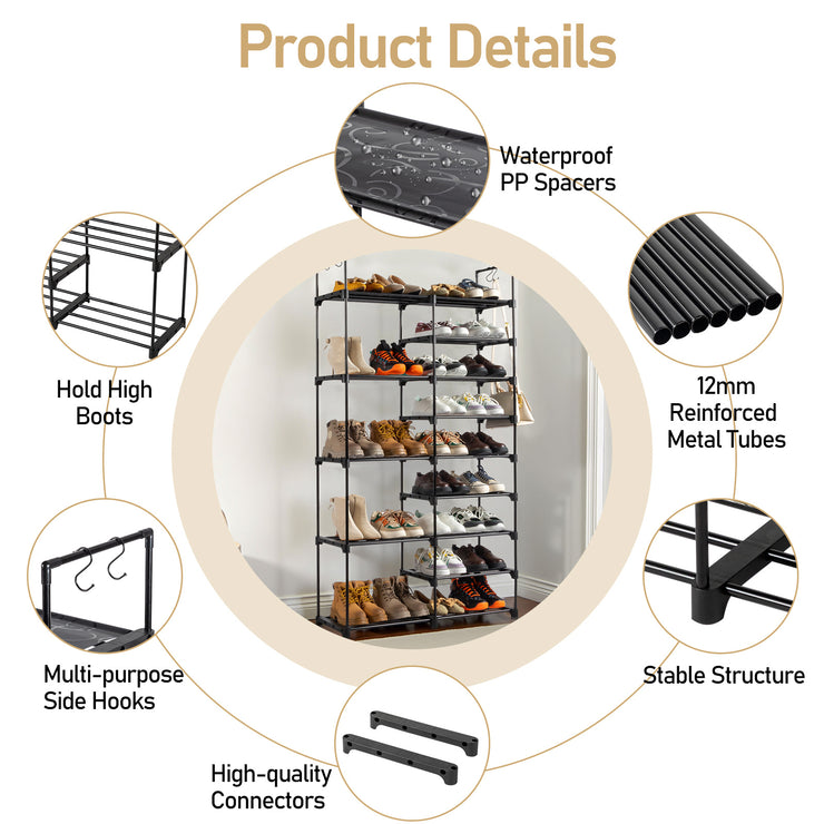 FCH Double Row 9-Layer Shoe Rack With Handles, 85.7x29.8x158cm Black